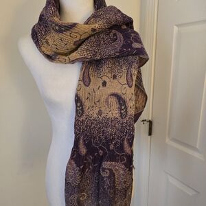 Luxurious 29 Palms Long Purple and Gold Metallic  Paisley Scarf